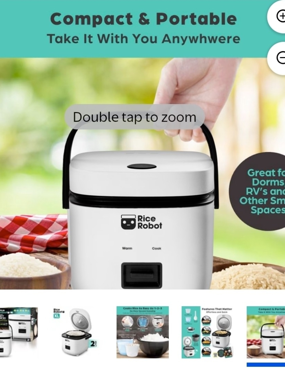 Compact Electric Rice Cooker in White with Carry Handle
